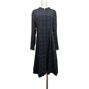 ☂️☂️☂️ Windowpane Plaid Long Sleeve Shirt Dress - Navy by uniqlo